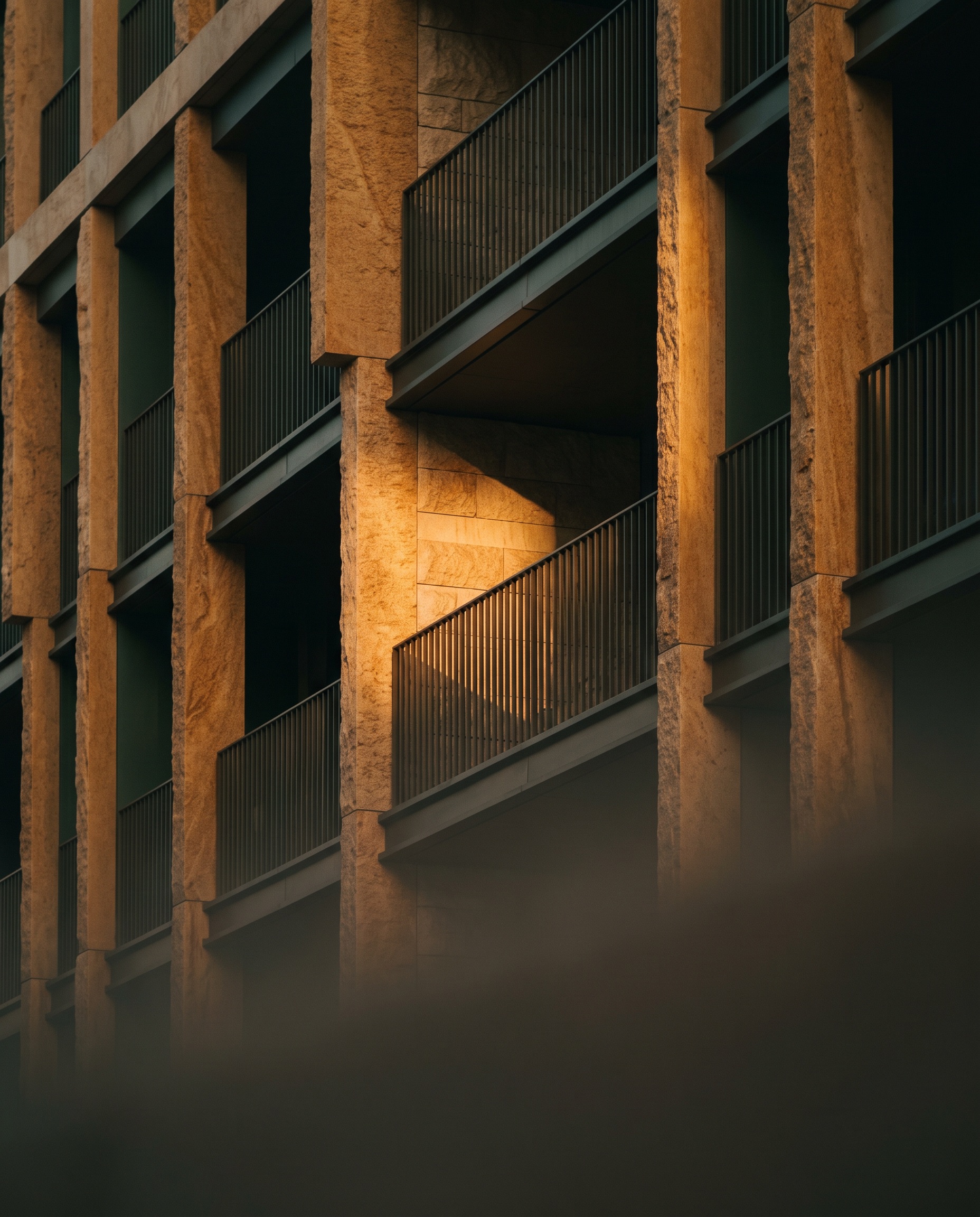 Stone facade in golden light