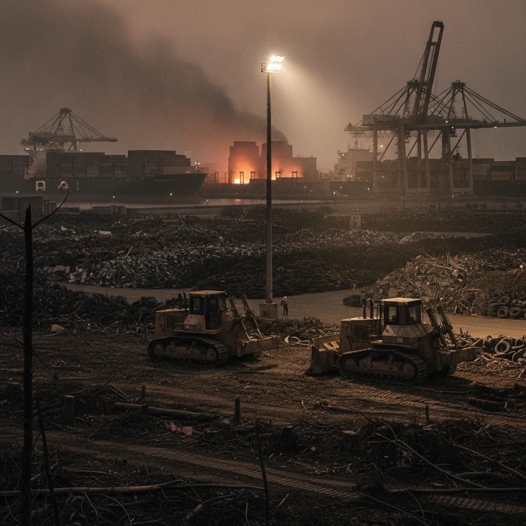 Editorial illustration — When Green Claims Meet Bulldozers: Big Tech's ESG Problem