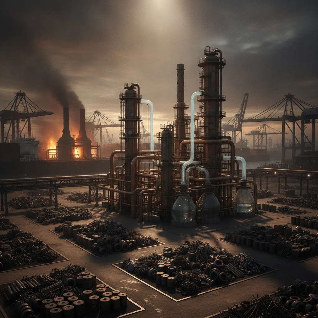 Editorial illustration — Turning Waste Gases into Chemicals: What It Means for Industry